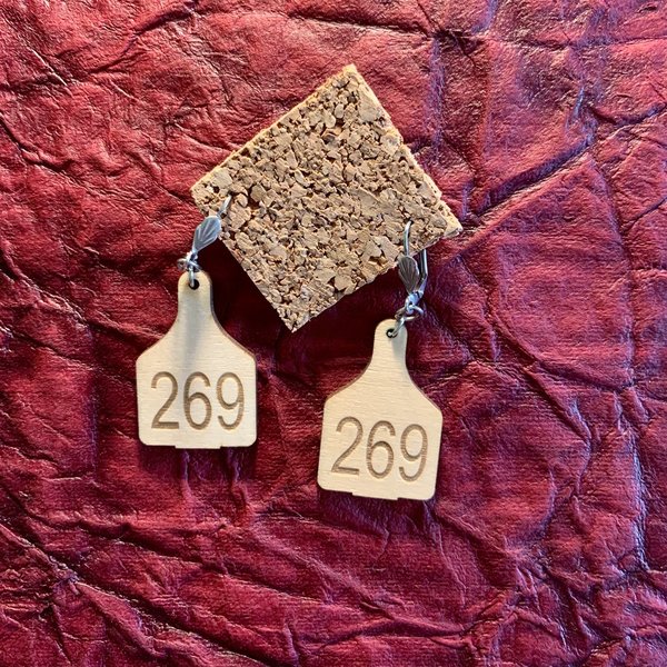 Ohrringe Ohrmarke aus Holz "269"