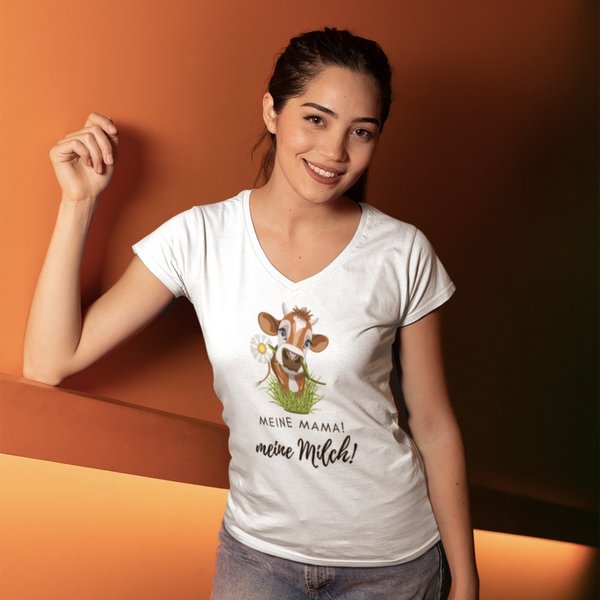 "Meine Mama, meine Milch!" Frauen V-Neck Shirt- nachhaltig&fair (div. Farben)