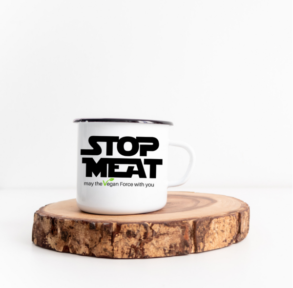 "Stop Meat" - Emaille Tasse
