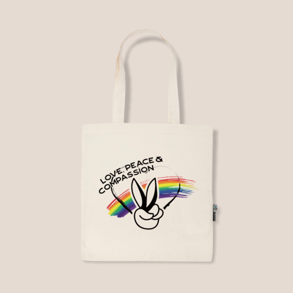 vegane & faire Einkaufstasche aus Bio Baumwolle "LOVE, PEACE & COMPASSION"