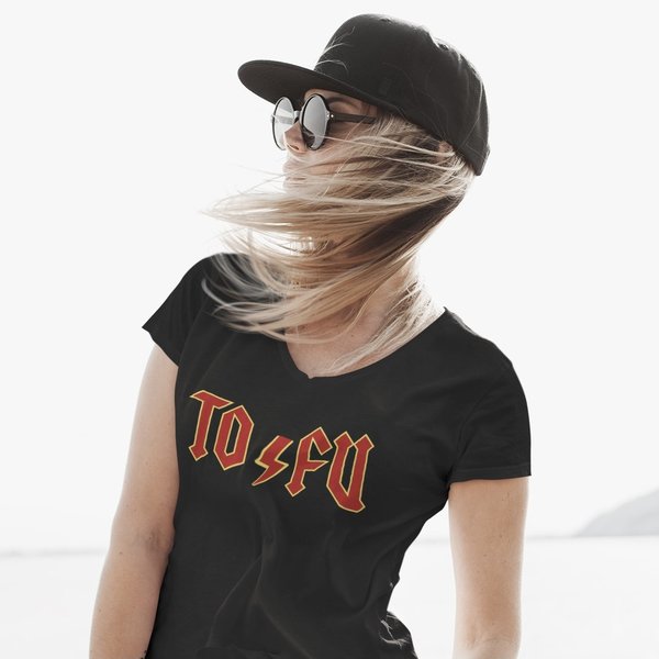 "TOFU" Frauen V-Ausschnitt oder Lady Fit Rundhals Shirt - vegan, nachhaltig&fair (schwarz)