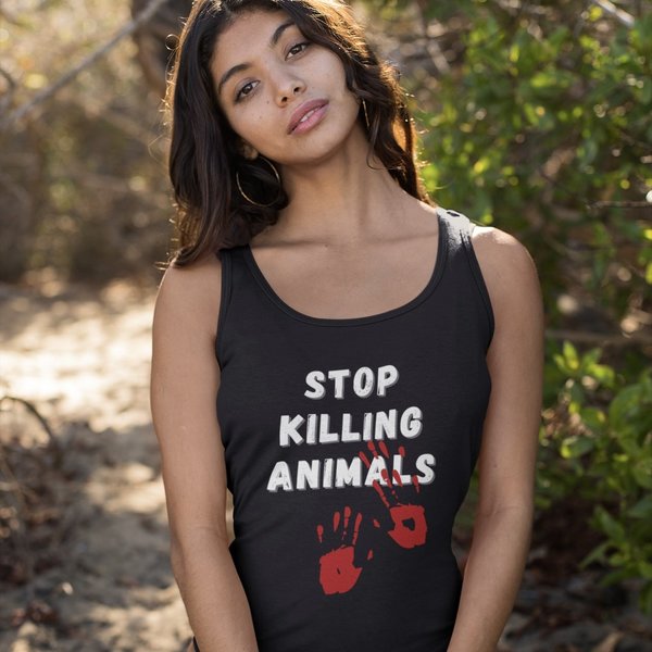 "Stop Killing Animals" Frauen tank top, vegan, nachhaltig&fair (schwarz)
