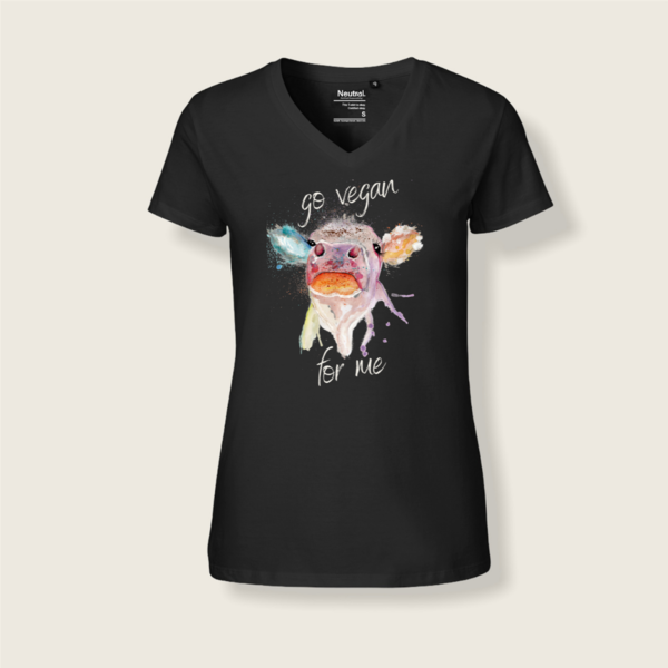 "Go Vegan for me" die bunte Kuh Frauen Shirt - vegan, nachhaltig & fair (div. Farben)