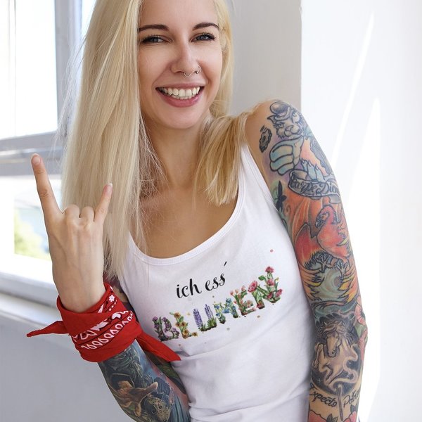 "ich ess´Blumen" für super Frauen tank top - vegan, nachhaltig&fair (weiss)