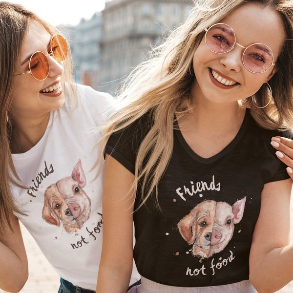 "friends not food" für mega Frauen V-Ausschnitt - vegan, nachhaltig & fair