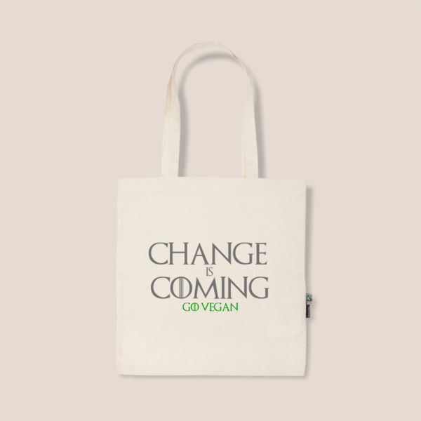 vegane & faire Einkaufstasche aus Bio Baumwolle "CHANGE IS COMING - GO VEGAN"