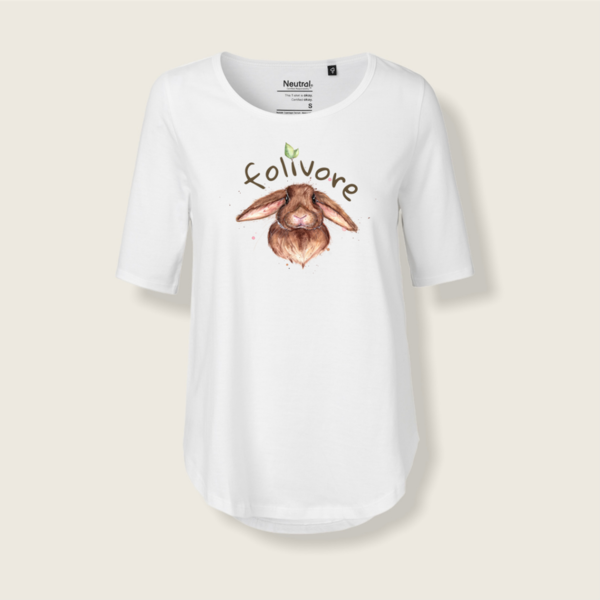 "Folivore" Frauen Shirt, halblange Ärmel - vegan, nachhaltig&fair (versch. Farben)
