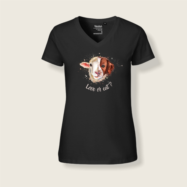 "Love or eat?" für mega Frauen V-Ausschnitt - vegan, nachhaltig & fair