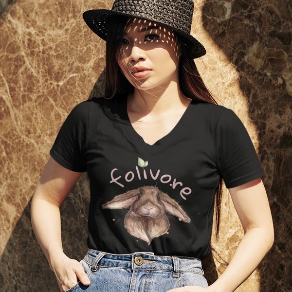 "Folivore" Frauen Rundhals oder V-neck Shirt - vegan, nachhaltig&fair (versch. Farben)