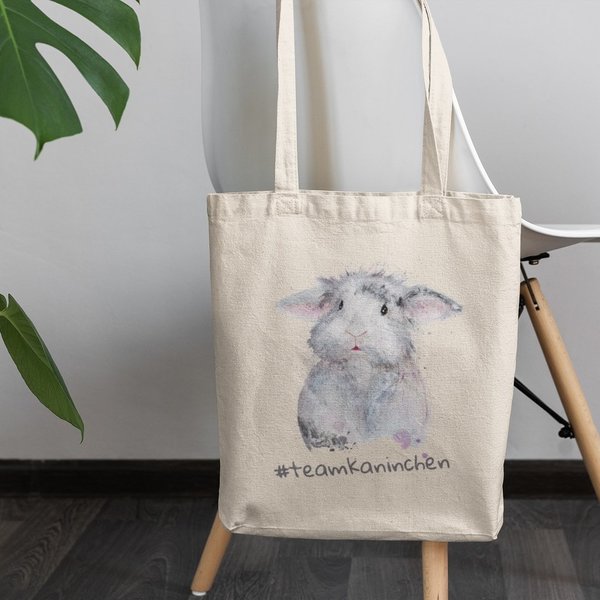 vegane & faire Einkaufstasche aus Bio Baumwolle "#teamkaninchen" (mit Schriftzug)