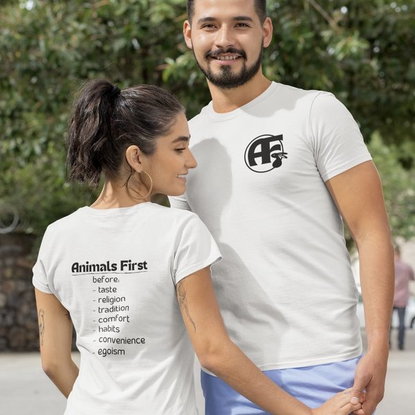"Animals First" T-Shirt - vegan, nachhaltig&fair (beidseitiger Druck)