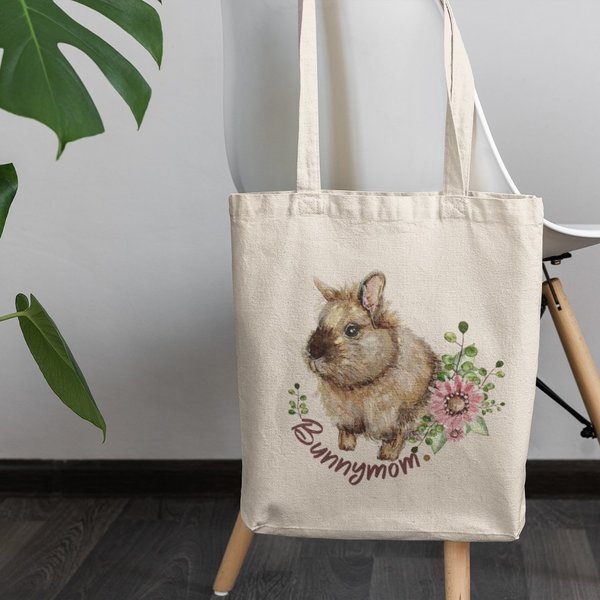 vegane & faire Einkaufstasche aus Bio Baumwolle "Bunnymom"