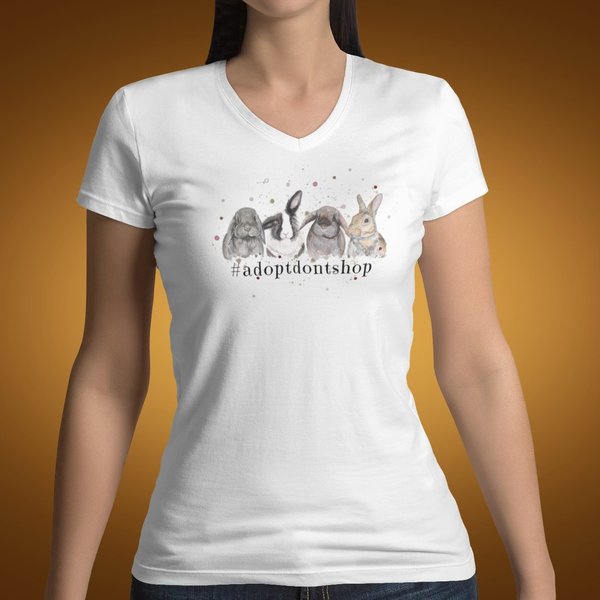 #adoptdontshop Frauen V-Neck oder Rundhals Shirt- vegan, nachhaltig&fair (div. Farben)