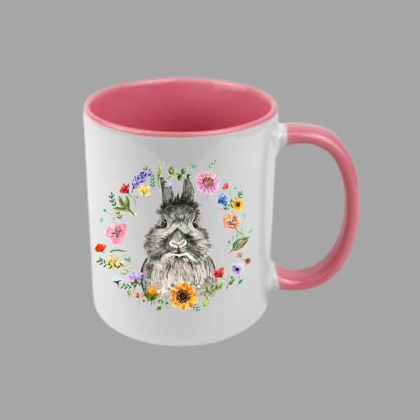 Keramik Tasse "Kaninchen im Blumenkranz" (verschiedene Farben zur Auswahl)