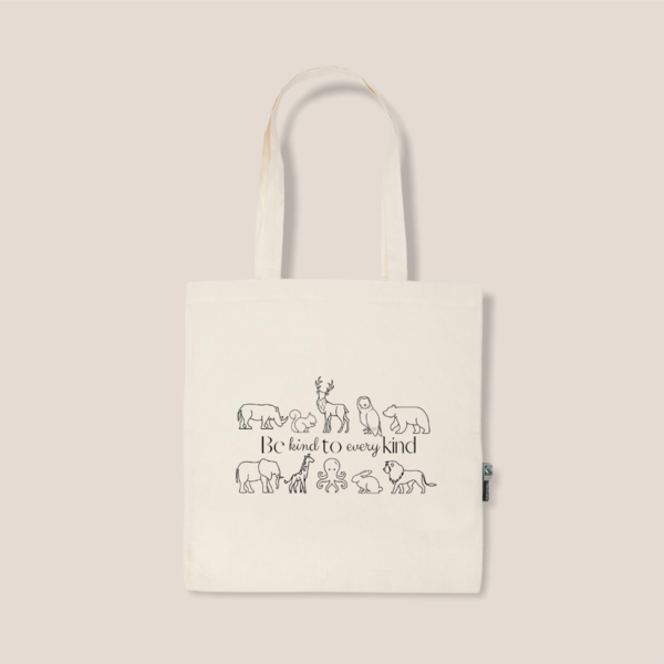 vegane & faire Einkaufstasche aus Bio Baumwolle "be kind to every kind"