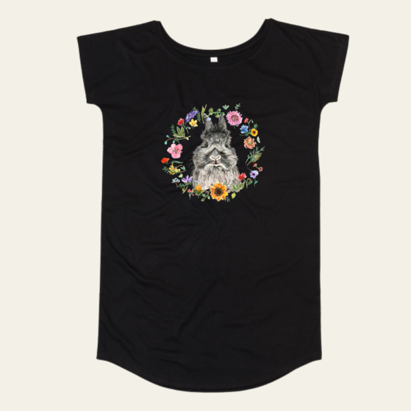 "Bunny im Blumenkranz" Loose Fit Dress für Frauen - vegan, nachhaltig&fair (schwarz)