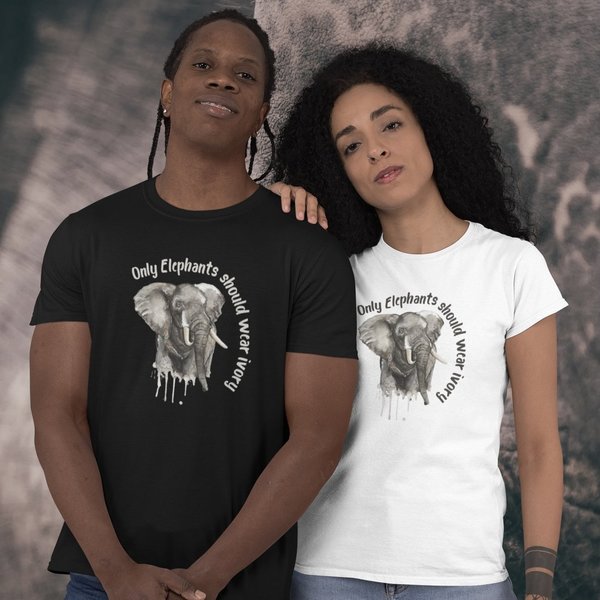 "Only Elephants should wear ivory" Unisex T-Shirt - vegan, nachhaltig & fair (schwarz)
