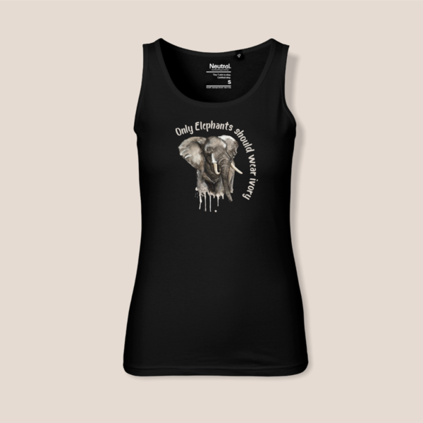 "only Elephants should wear ivory" für super Frauen tank top, vegan, nachhaltig&fair (schwarz)