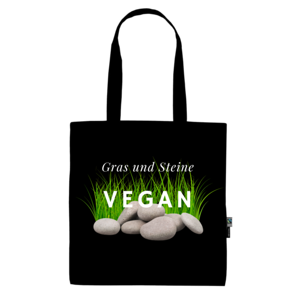 vegane & faire Einkaufstasche aus Bio Baumwolle "Gras und Steine" (schwarz)