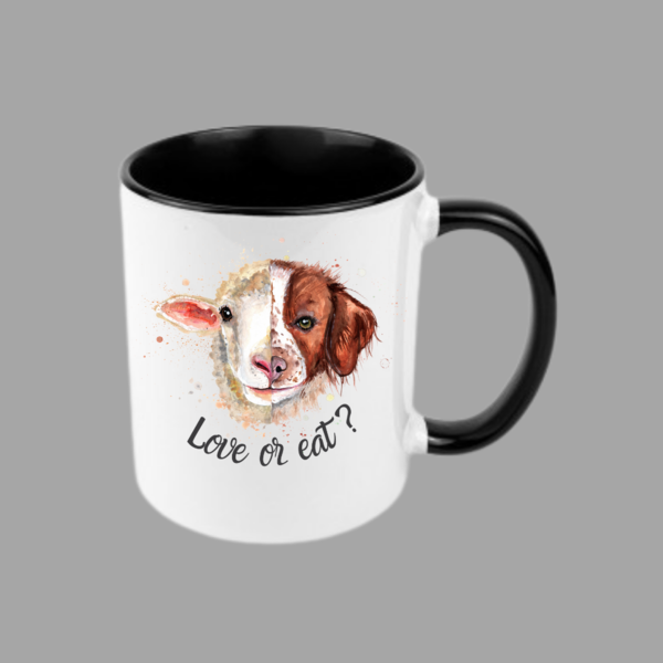 Keramik Tasse "Love or eat?" (versch. Farben zur Auswahl)