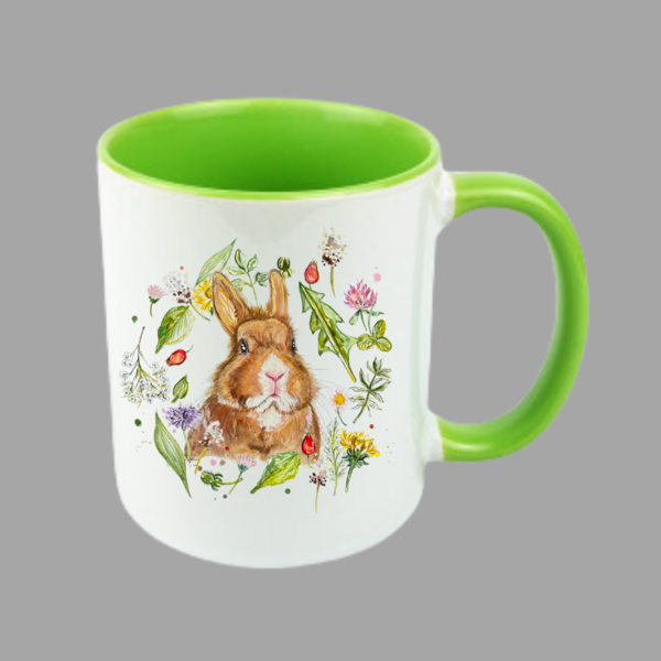 Keramik Tasse "Kaninchen im Wiesenkranz" (verschiedene Farben zur Auswahl)