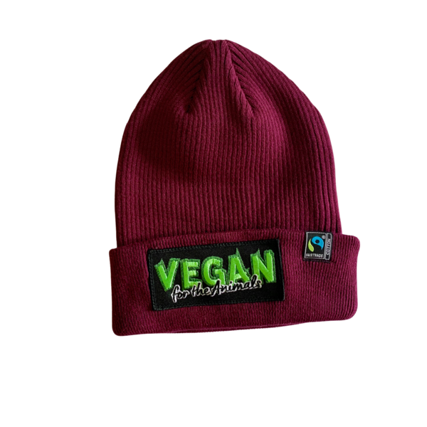 "Vegan for the animals" Beanie - vegan&fair (schwarz oder bordeaux)